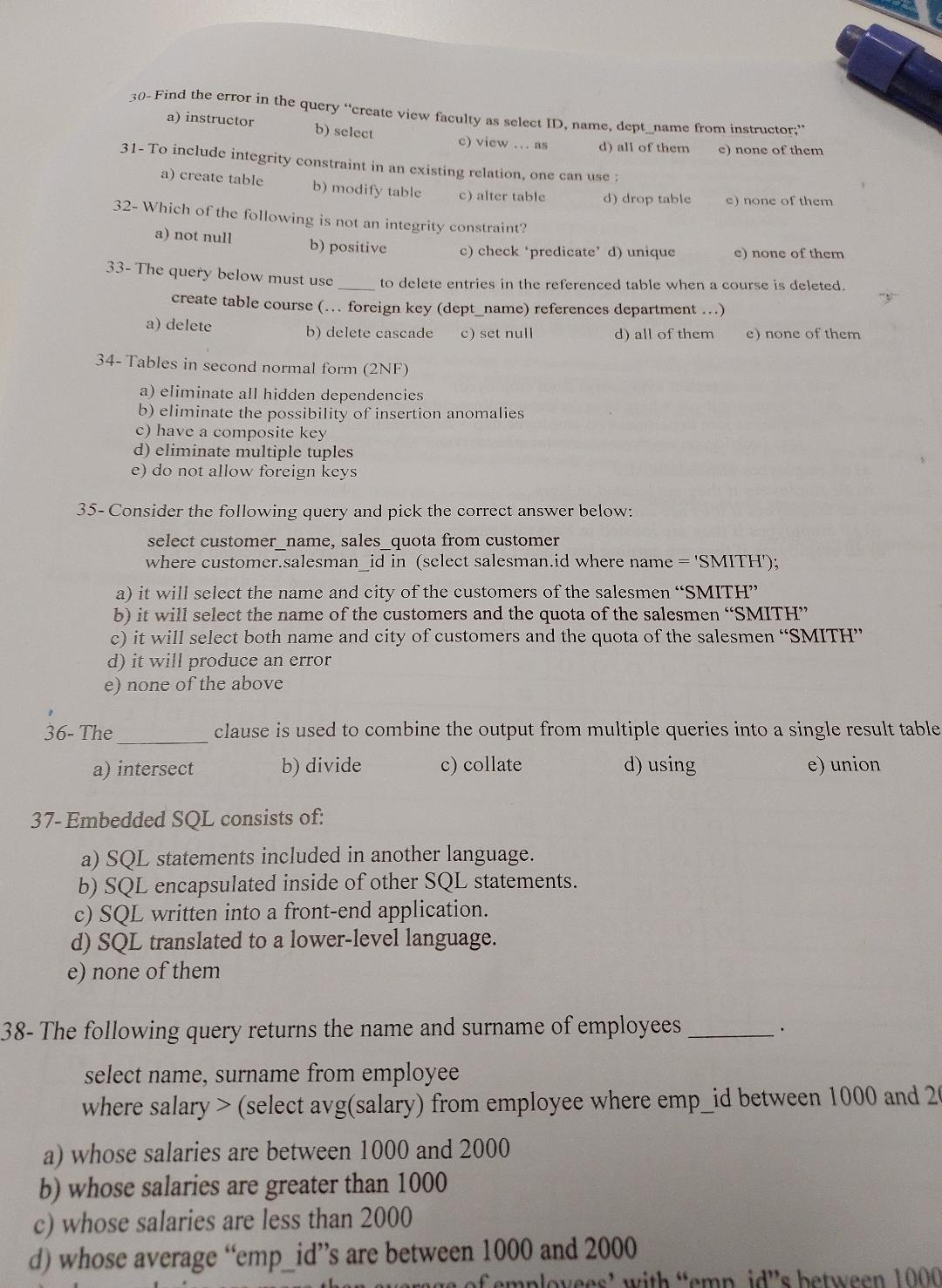  30-Find the error in the query "create view faculty as select