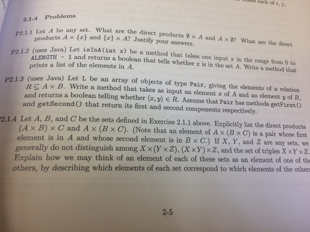 Please write out java for 2.1.3. liere each of i, j, 2.1.4