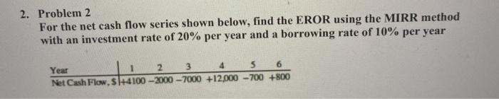  2. Problem 2 For the net cash flow series shown below,