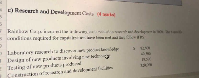 3 + c) Research and Development Costs (4 marks) 5 5