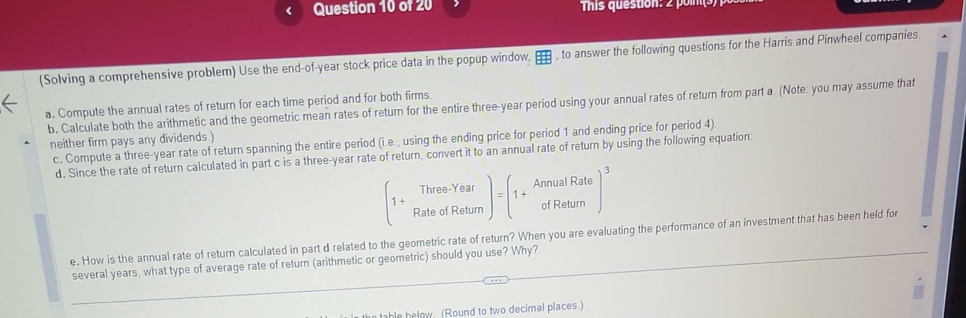 Solving a comprehensive problem) Use the end-of-year stock price data in