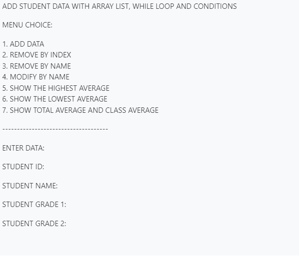 In JAVASCRIPT ADD STUDENT DATA WITH ARRAY LIST, WHILE LOOP AND CONDITIONS