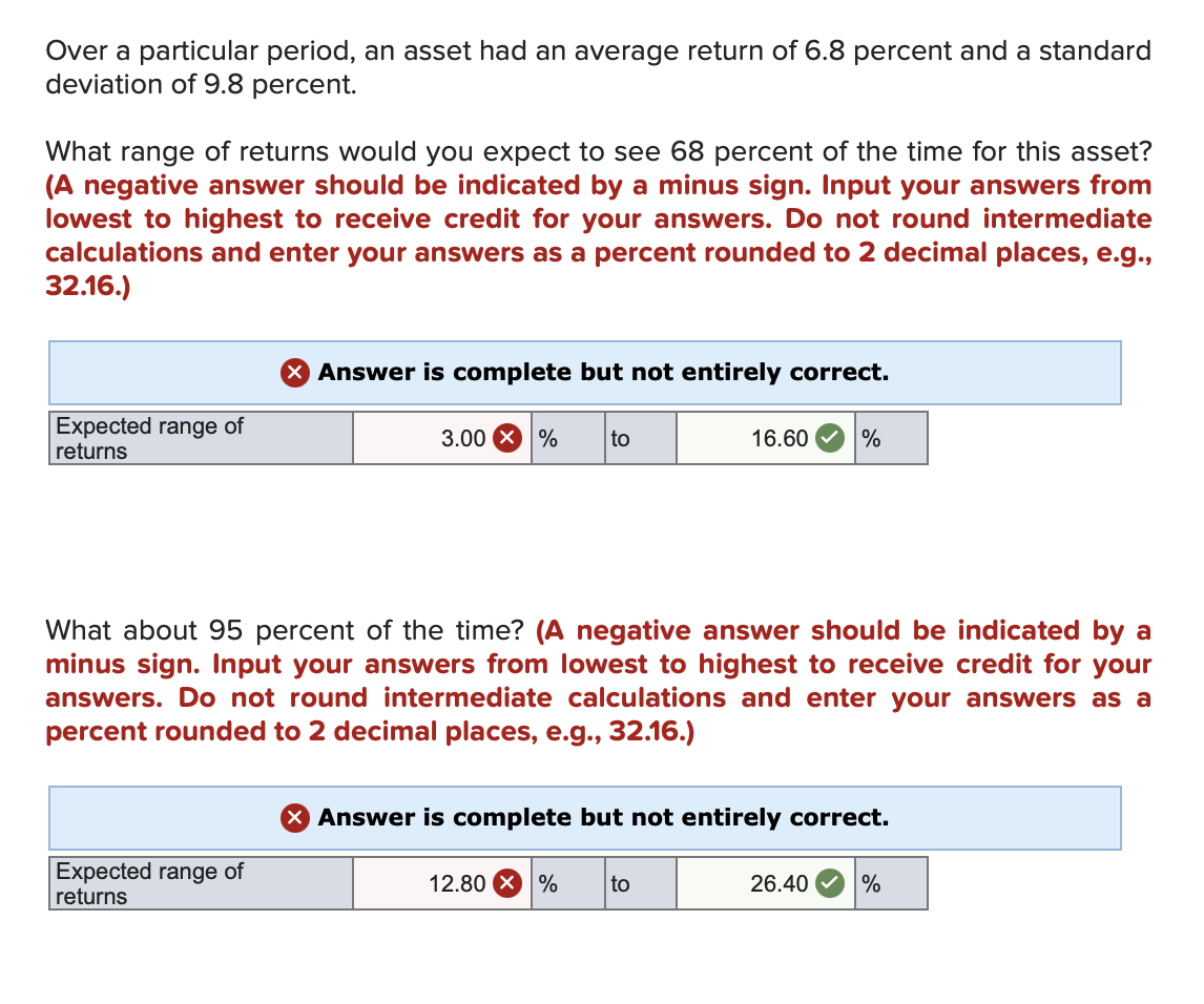  Over a particular period, an asset had an average return of