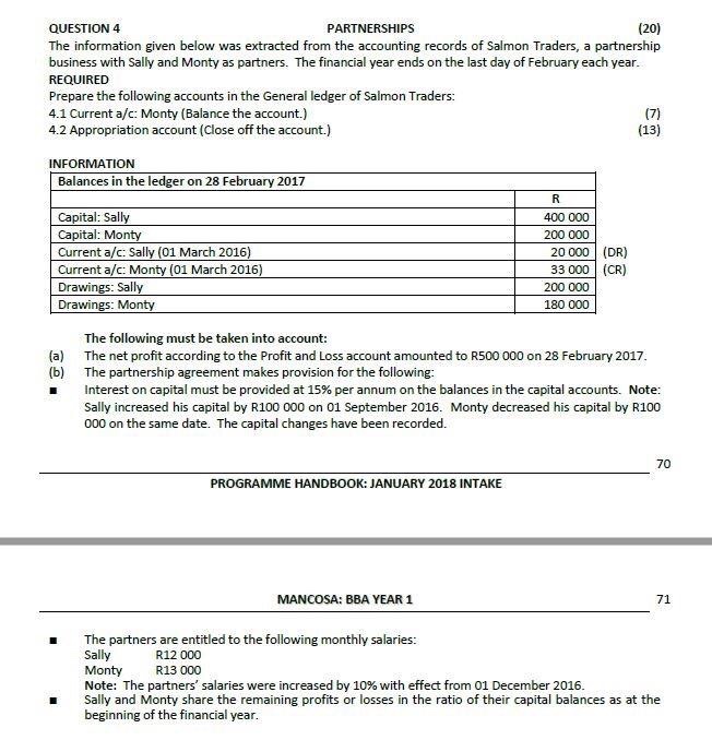  (20) QUESTION 4 The information given below was extracted from the