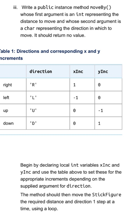  iii. Write a public instance method moveBy() whose first argument is