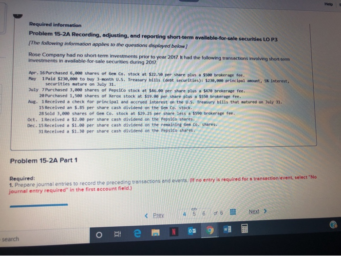  Help Required information Problem 15-2A Recording, adjusting, and reporting short-term available-for-sale
