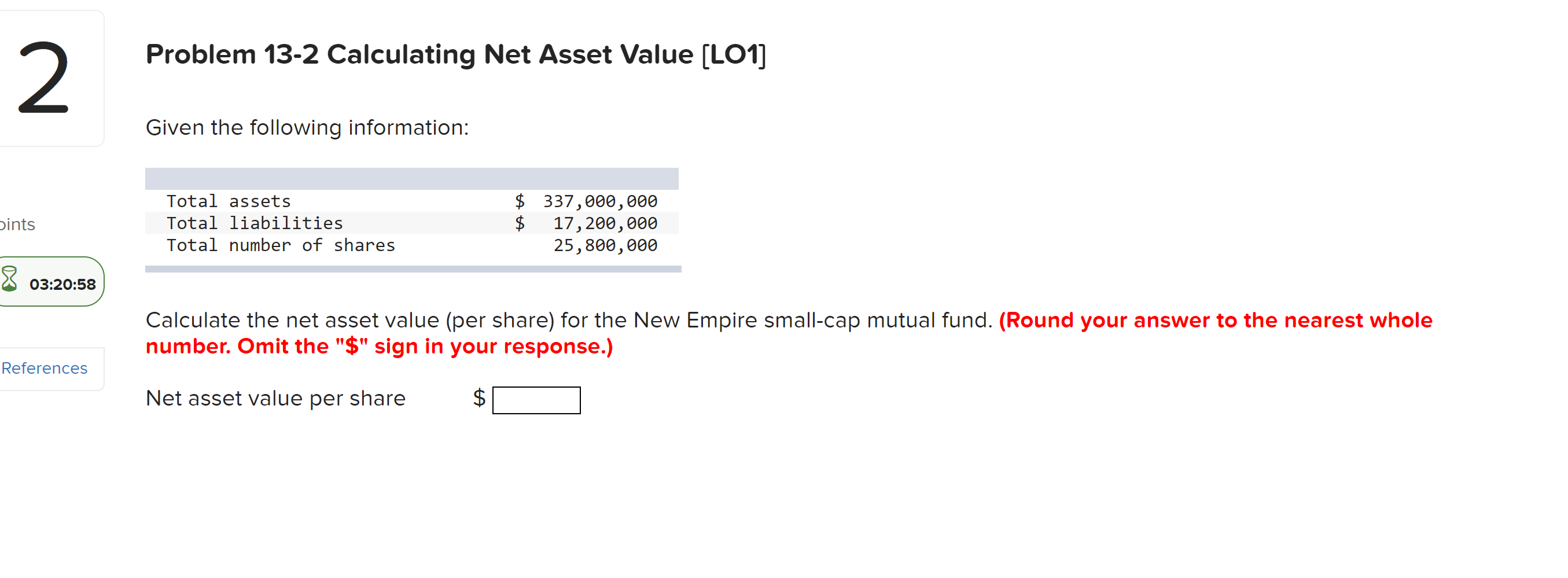  PLS SHPW WORKING 2 Problem 13-2 Calculating Net Asset Value [LO1]
