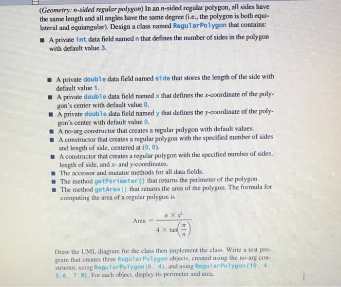 program should be in java language (Geometry: n-sided regular polygon) In an