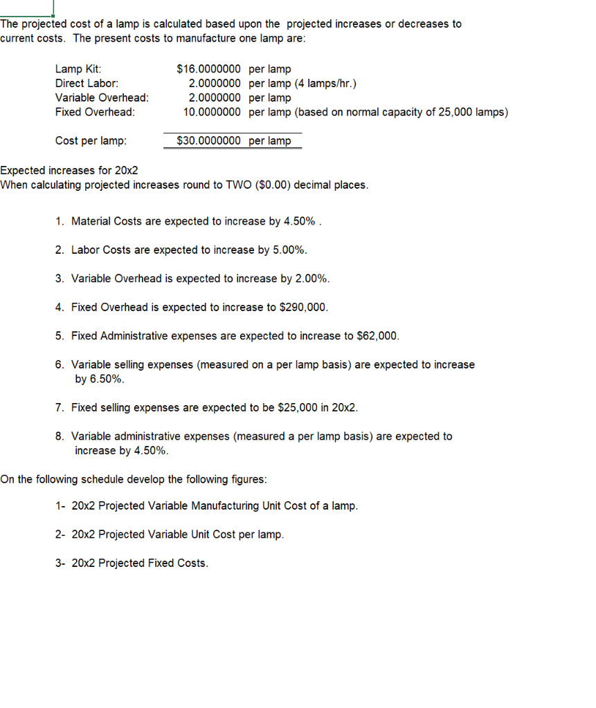 Thank you in advanced. Projected Income Statement For the Period Ending December