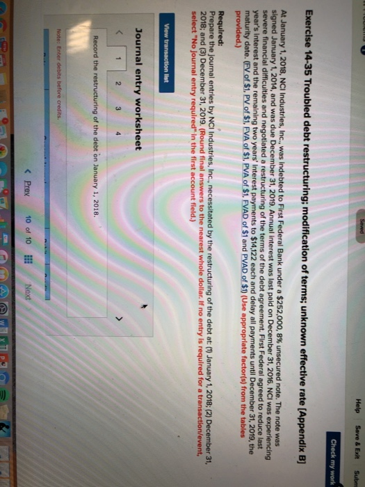  Help Save & Exit Subm Check my work Exercise 14-35 Troubled