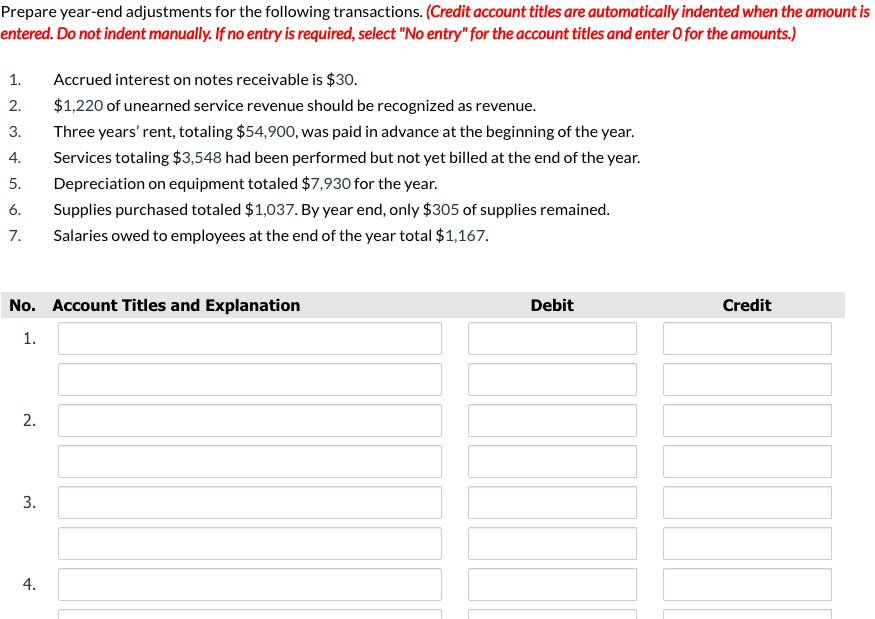 I need help with this year end adjustments please, thank you so