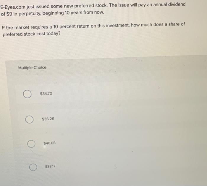  E-Eyes.com just issued some new preferred stock. The issue will pay