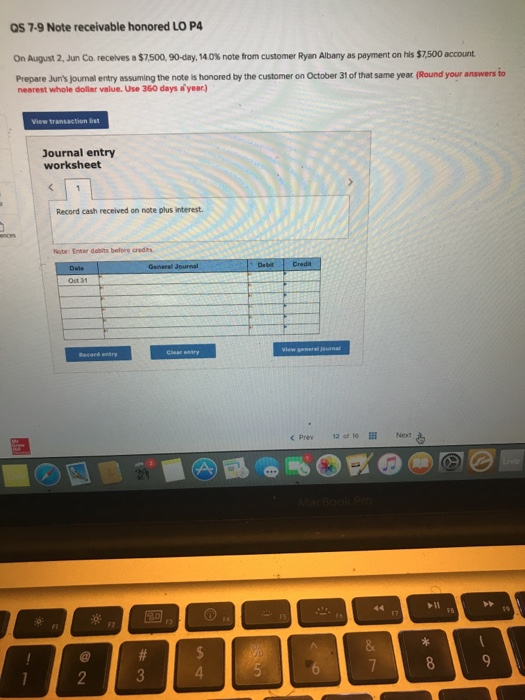  OS 7-9 Note receivable honored LO P4 On August 2. Jun