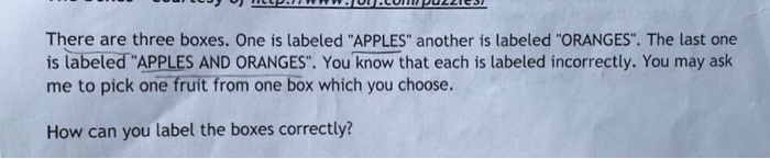  There are three boxes. One is labeled "APPLES" another is labeled