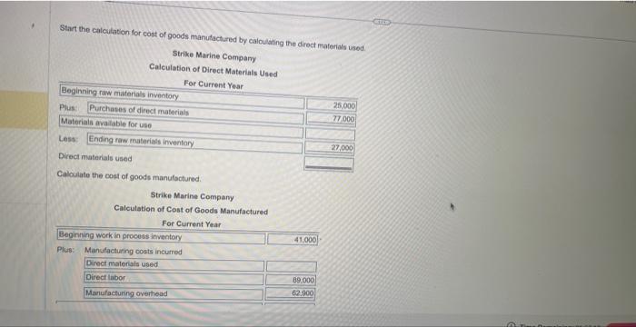 catculating the drect materiait used Data table Start the calcutation for cost