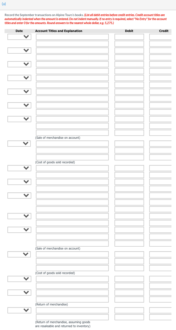 Presented here are selected transactions for Alpine Tours Inc. during September of