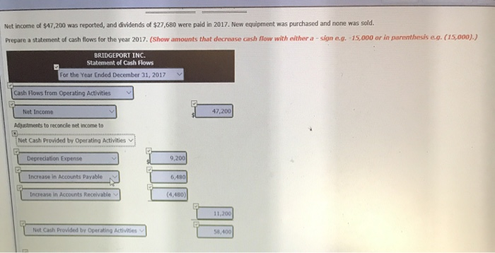 balance sheets of Bridgeport Inc. at the beginning and the end of