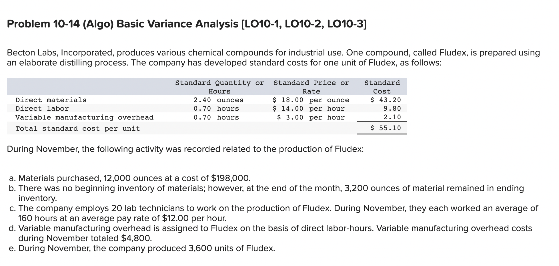  Problem 10-14 (Algo) Basic Variance Analysis [LO10-1, LO10-2, LO10-3] Becton Labs,