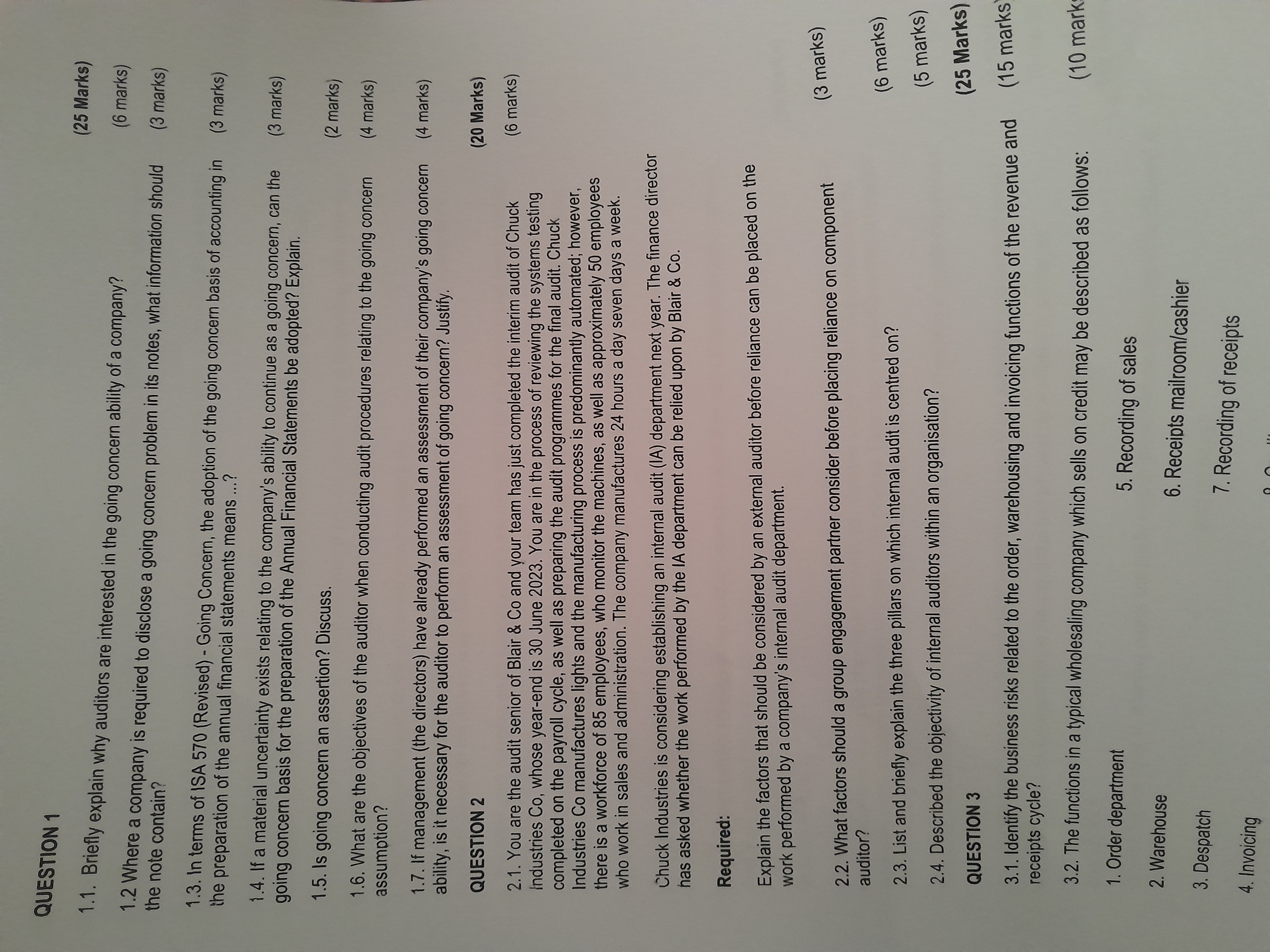  1.1. Briefly explain why auditors are interested in the going concern