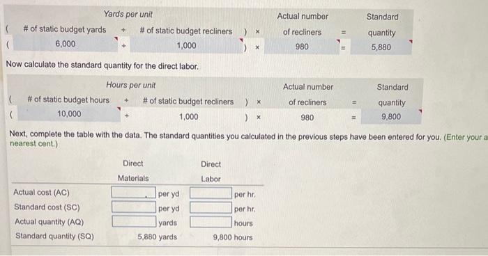 based on the actual number of recliners sold. (Round budget amounts per