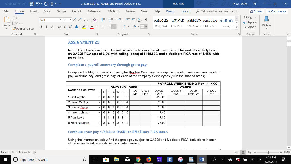 Problem 23 Unit 23 Salaries, Wages, and Payroll Deductions ( Table Tools