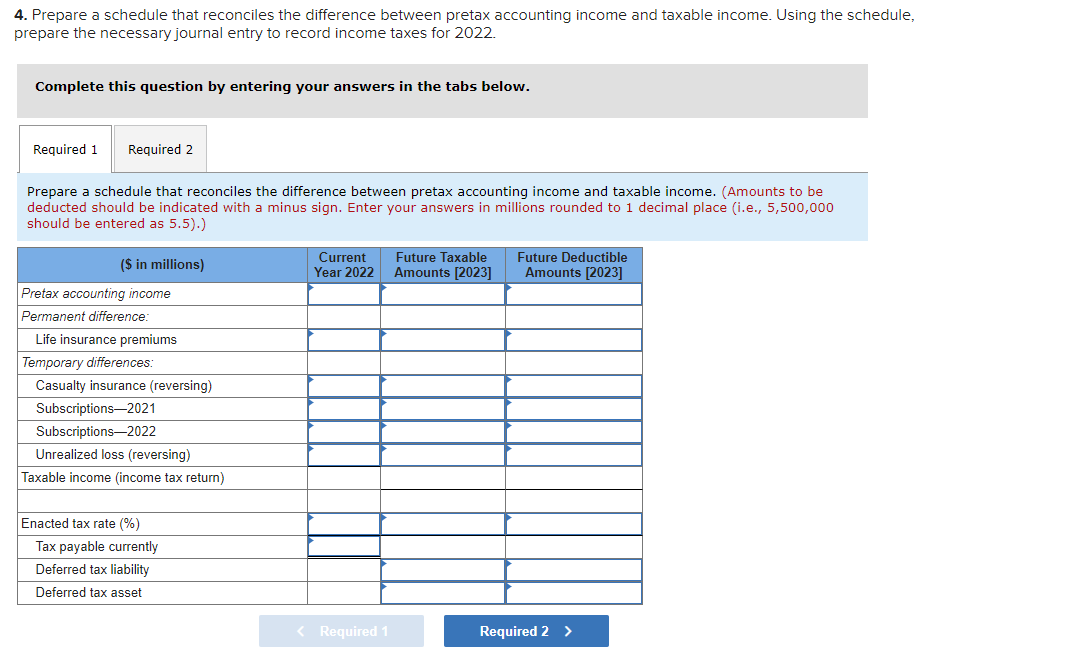 that reconciles the difference between pretax accounting income and taxable income. (Amounts