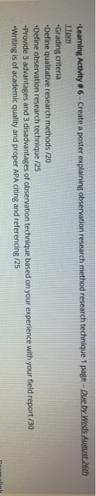  -Learning Activity #6 - Create a poster explaining observation research method