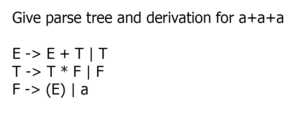 Give parse tree and derivation for a+a+a E -> E +