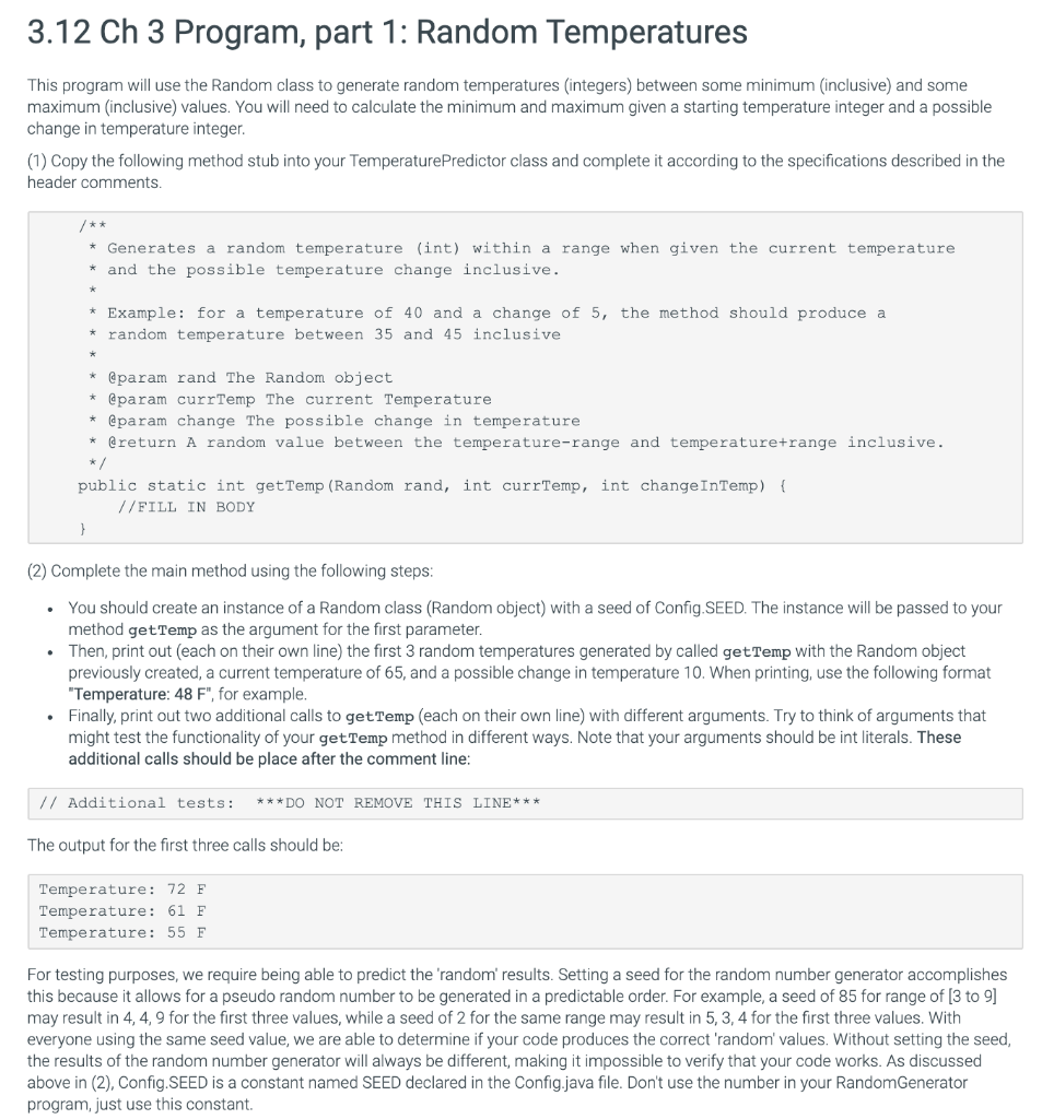  3.12 Ch 3 Program, part 1: Random Temperatures This program will