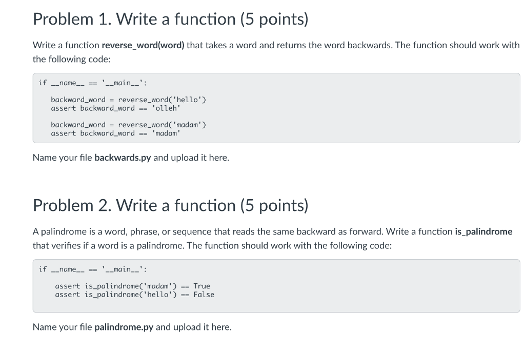  Problem 1. Write a function (5 points) Write a function reverse_word(word)