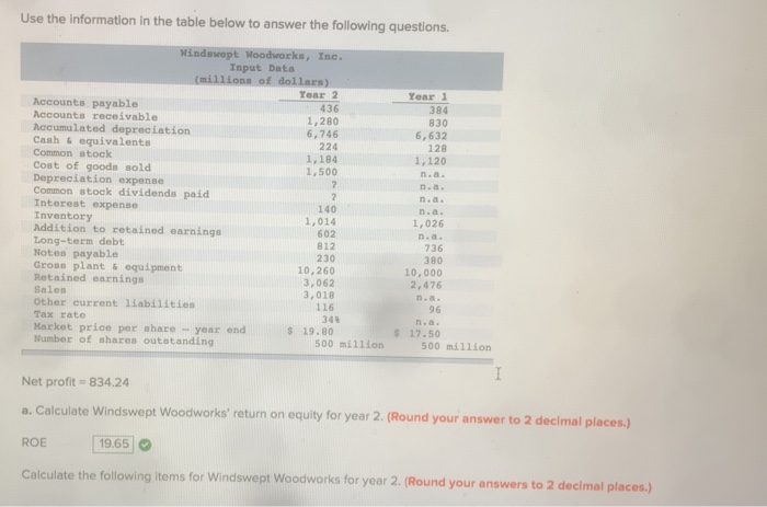  Use the information in the table below to answer the following