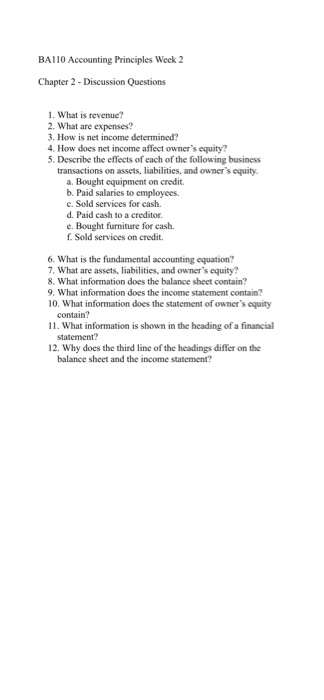  BA110 Accounting Principles Week 2 Chapter 2 - Discussion Questions 1.