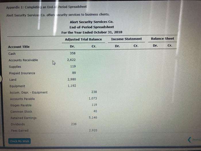  Appendix 1: Completing an End-o -Period Spreadsheet Alert Security Services Co.