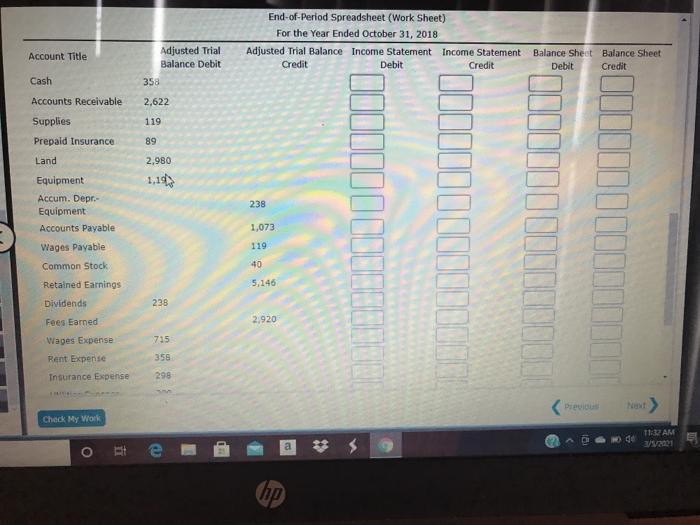 For the Year Ended October 31, 2018 Adjusted Trial Balance Income Statement