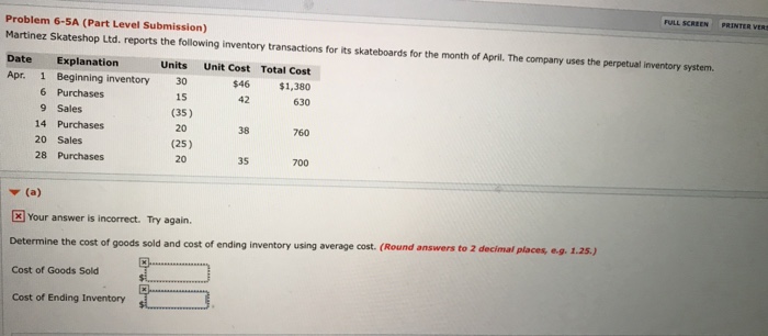  FULL SCREEN PRINTER VER Problem 6-5A (Part Level Submission) Martinez Skateshop
