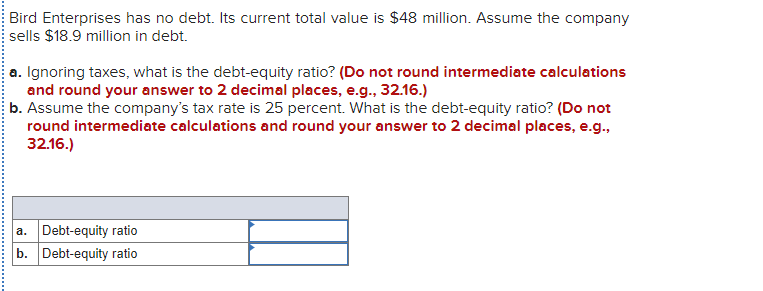 Bird Enterprises has no debt. Its current total value is $48 million.