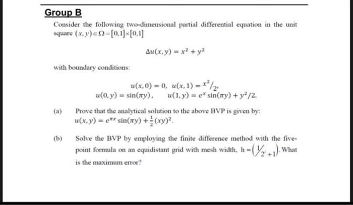  Consider the following two-dimensional partial differential equation in the unit square
