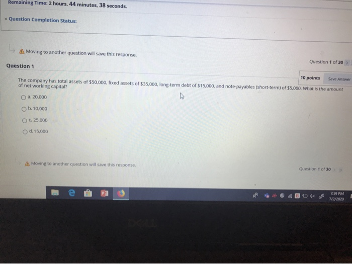  Remaining Time: 2 hours. 44 minutes, 38 seconds. Question Completion Status: