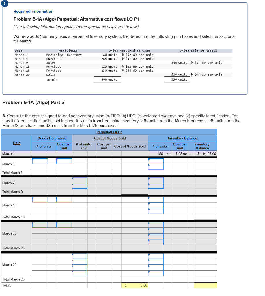 Required information Problem 5-1A (Algo) Perpetual: Alternative cost flows LO P1