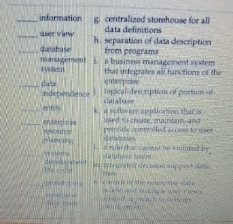  information user view database management system data independence entify enterprise resolarce