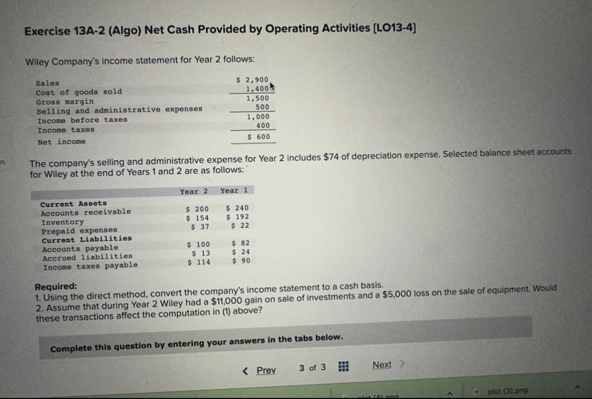  Exercise 13A-2 (Algo) Net Cash Provided by Operating Activities [LO13-4] Wiley