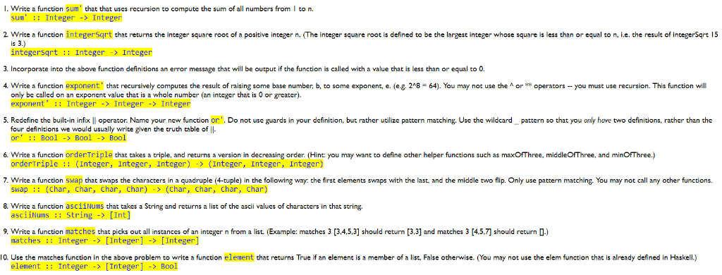 Please read and answer below functions, remember to include both the (1)