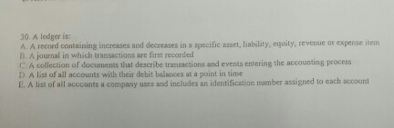 What is the right answer? 30. A ledger is A. A record