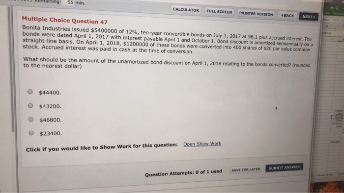  Remalhing: 55 min. CALCULATOR FULL SCREEN PRINTER VERSION SACK NEXT Multiple