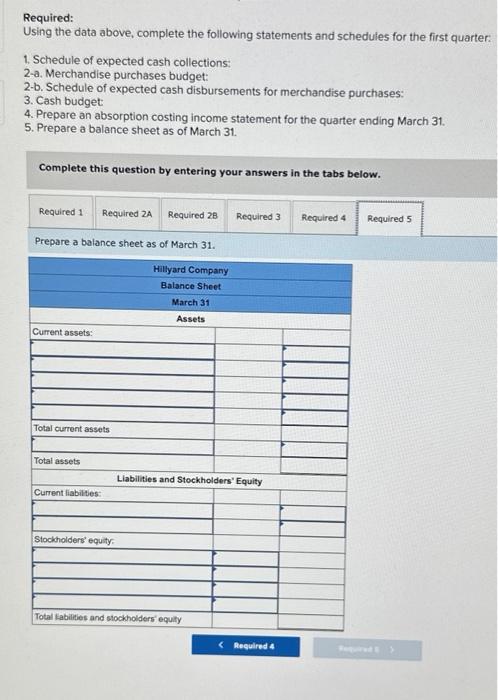 the Schedule of expected cash collections: Required: Using the data above, complete