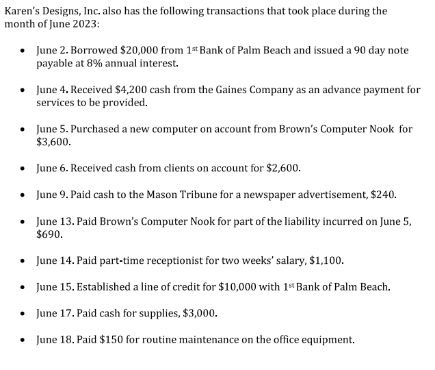 BALANCE: $15,300 Set up an Excel spreadsheet with all the accounts identified