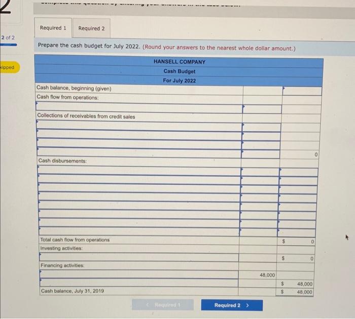 below.] Hansell Company's management wants to prepare budgets for one of its