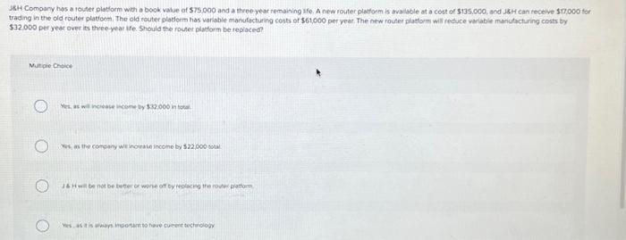  J&H Company has a router platform with a book value of