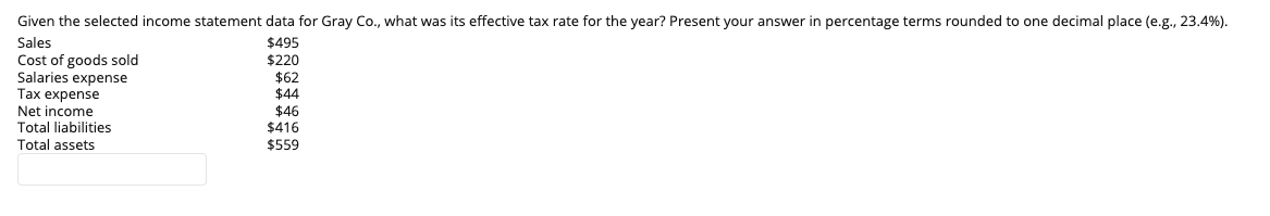  $220 Given the selected income statement data for Gray Co., what