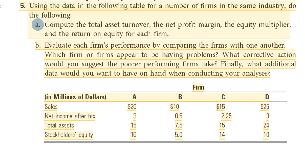 Using the data in the following table for a number of